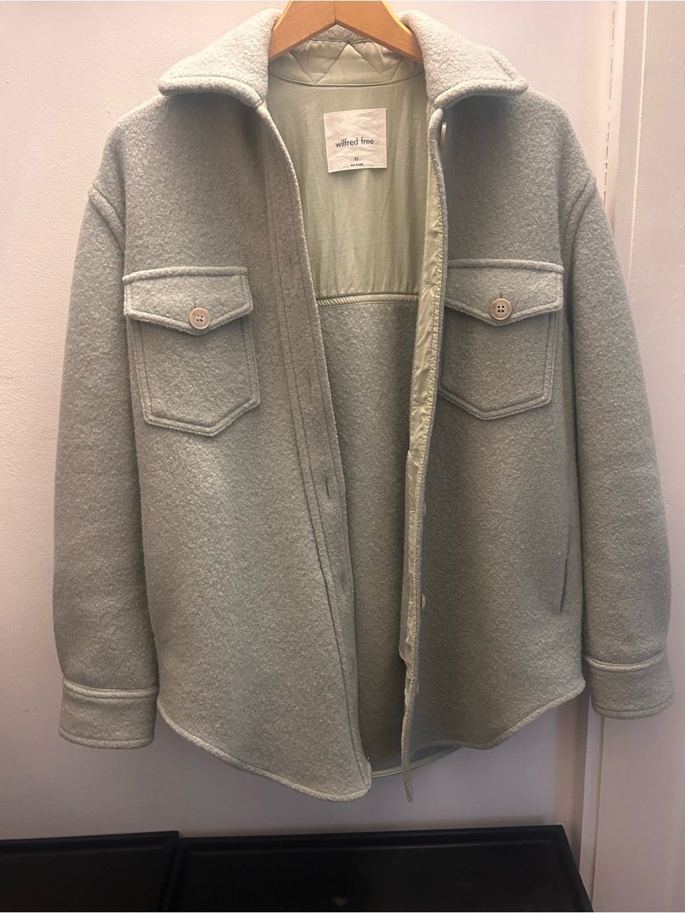 100% Wool Wilfred Pale Sage Jacket with Front Flap Pockets